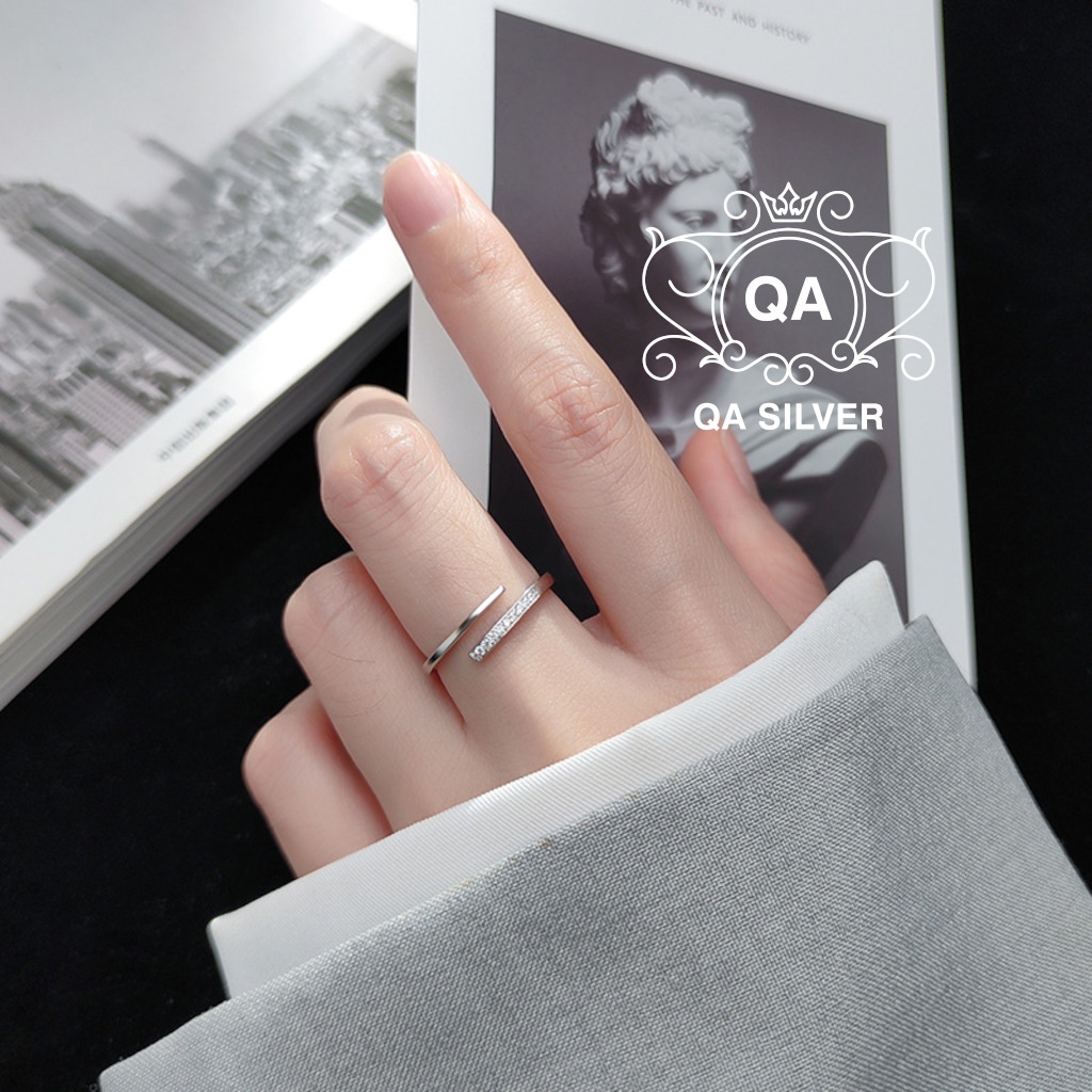 Nhẫn bạc 925 khảm đá nữ hai tầng tối giản S925 LAYER Silver Ring QA SILVER RI200701