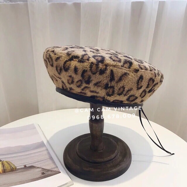 MŨ NỒI DA BÁO CÓ DÂY RÚT MŨ BERET DA BÁO - Camcamvintage