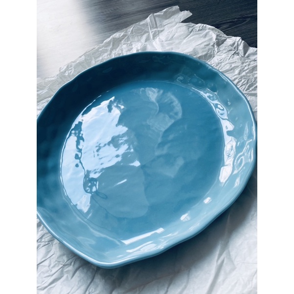 Đĩa gốm sứ bát tràng màu méo thủ công 32cm đĩa đựng hoa quả trang trí đồ ăn đáng yêu