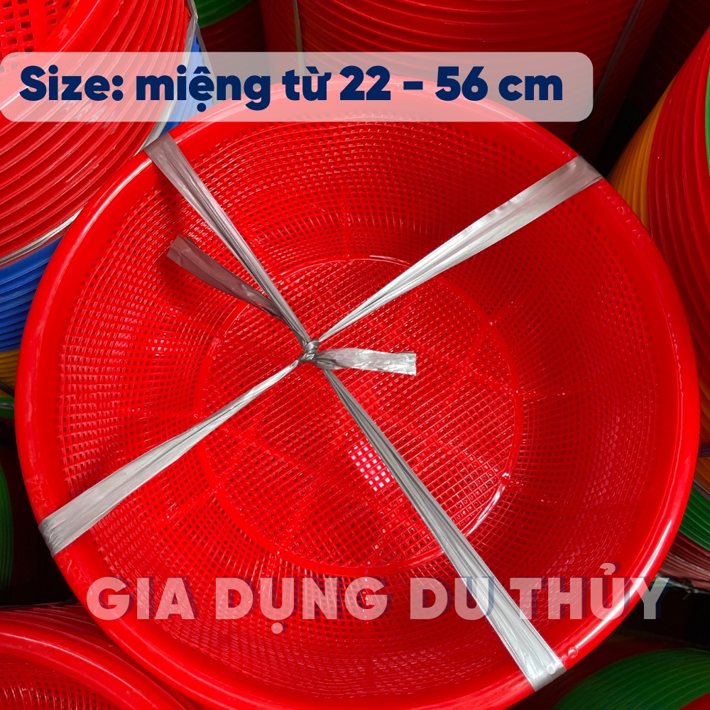 Rổ nhựa mắt nhỏ vo gạo size lớn đường kính 40 - 46 - 50 - 56 cm màu đỏ, vàng, lá, xanh dương chất liệu nhựa PP