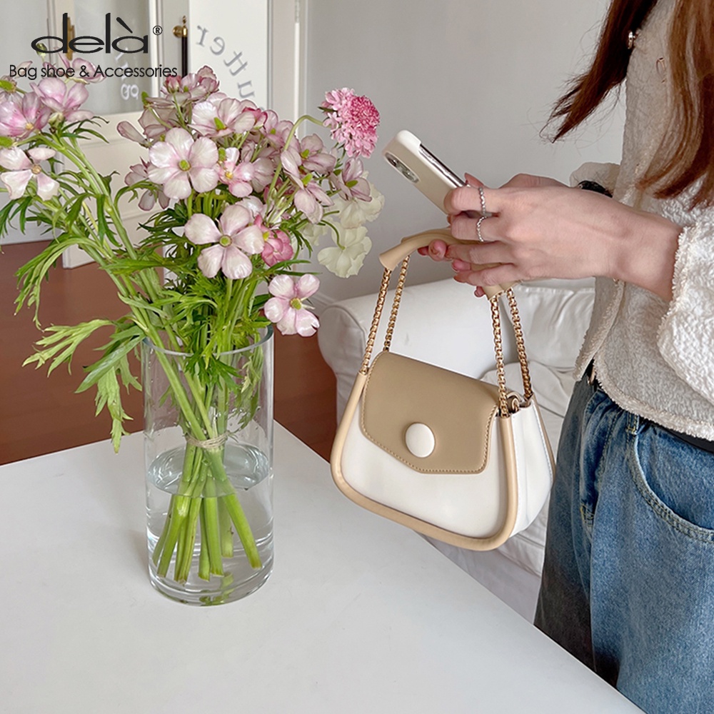 Dela Túi Đeo Vai Xách Tay Cỡ Nhỏ Phối Dây Xích Màu Sắc Tương Phản Kiểu retro Thời Trang Cho Nữ