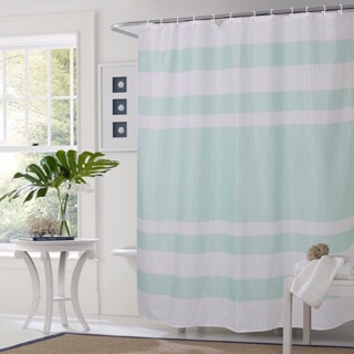 Rèm phòng tắm vải polyester sọc ngang (đã kèm móc treo)