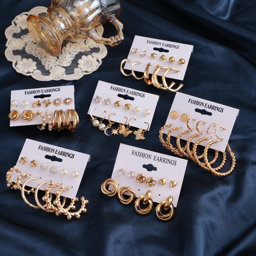 Set 6 đôi khuyên tai tua rua đính ngọc trai phong cách bohemian thời trang biển cho nữ