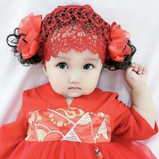 Băng đô tóc giả cho bé màu đỏ, tóc giả 2 bên cho bé gái