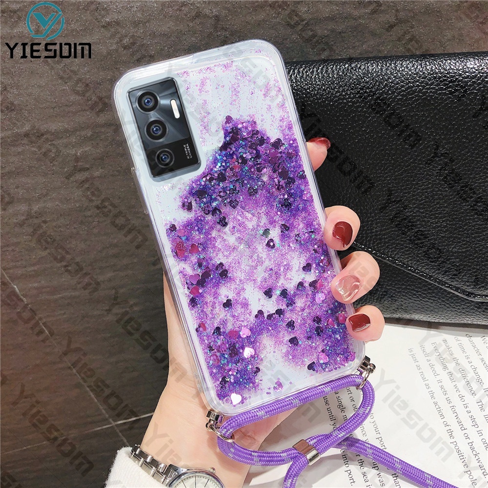 Ốp điện thoại Kim Tuyến Nước Chất Liệu Silicone Có Dây Cho Vivo V23E V21E V23 V21 V20SE V20 V19 V15 S1 Pro