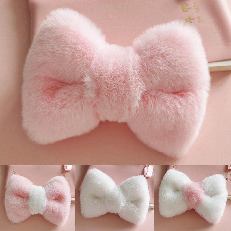 Kẹp Tóc Lông Xù Đính Nơ Lớn Xinh Xắn Giá Đỡ