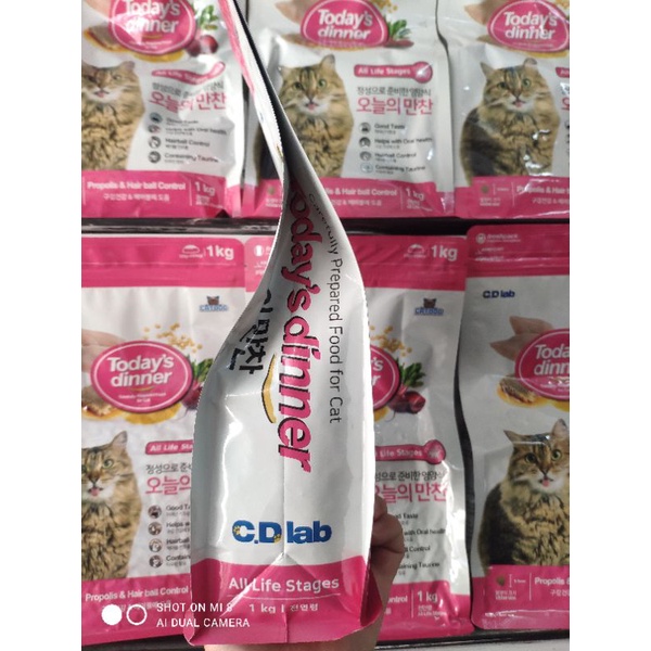 Thức ăn hạt cho mèo Today's Dinner Túi zip 1kg tiện lợi, tiết kiệm, cho mèo mọi lứa tuổi