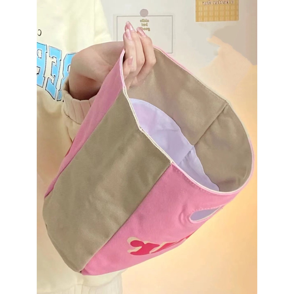 Túi Xách Tay Đựng Hộp Cơm Trưa Bằng Vải Bạt In Chữ Phong Cách Nhật Bản