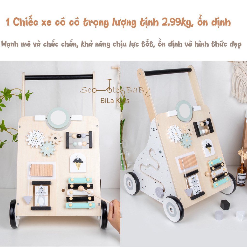 Xe tập đi cho bé kiêm bảng bận rộn busy board BILA KIDS chống trơn trượt, đẩy baby mẫu mới 2022