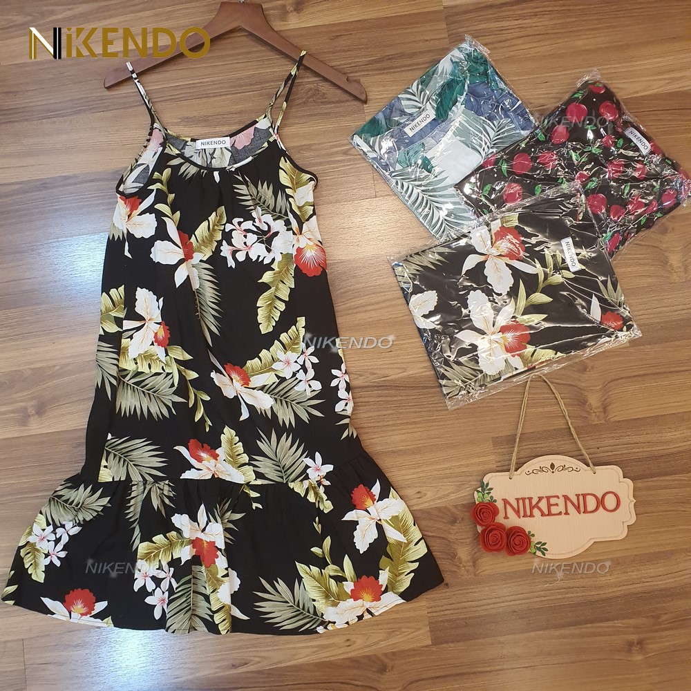 VAY NGU 2 Dây Vải Lanh (Tole) Hoa Nhí – Đầm Dáng Xòe Nikendo VL1 | BigBuy360 - bigbuy360.vn