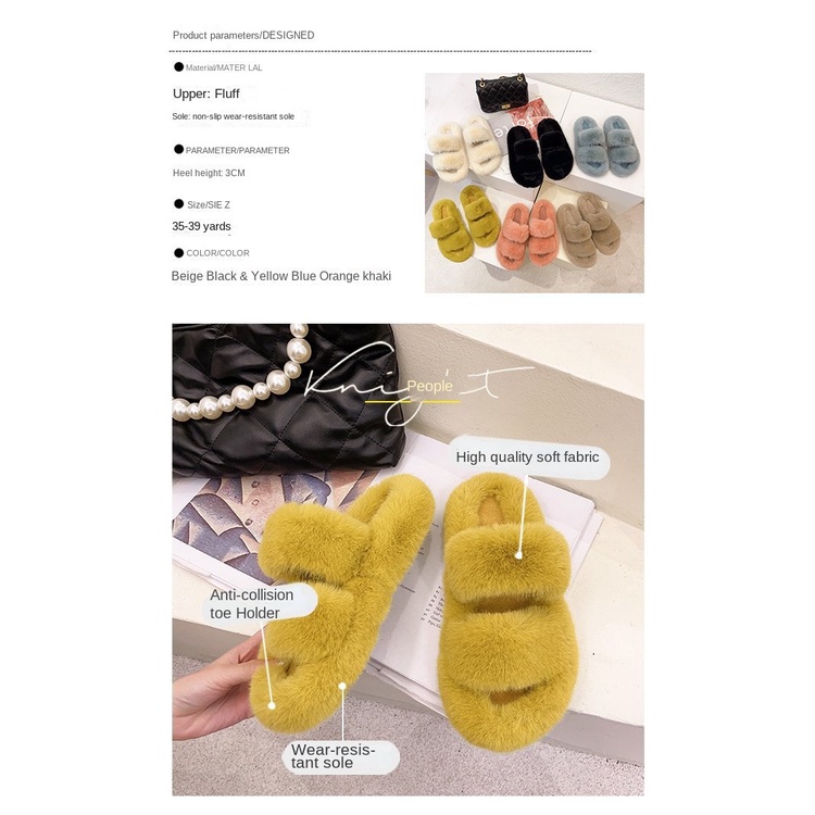 CHZK Dép Bông Quai Ngang Phủ Lông Dày Đế Cao 5cm Dễ Thương Thời Trang Mùa Thu Đông