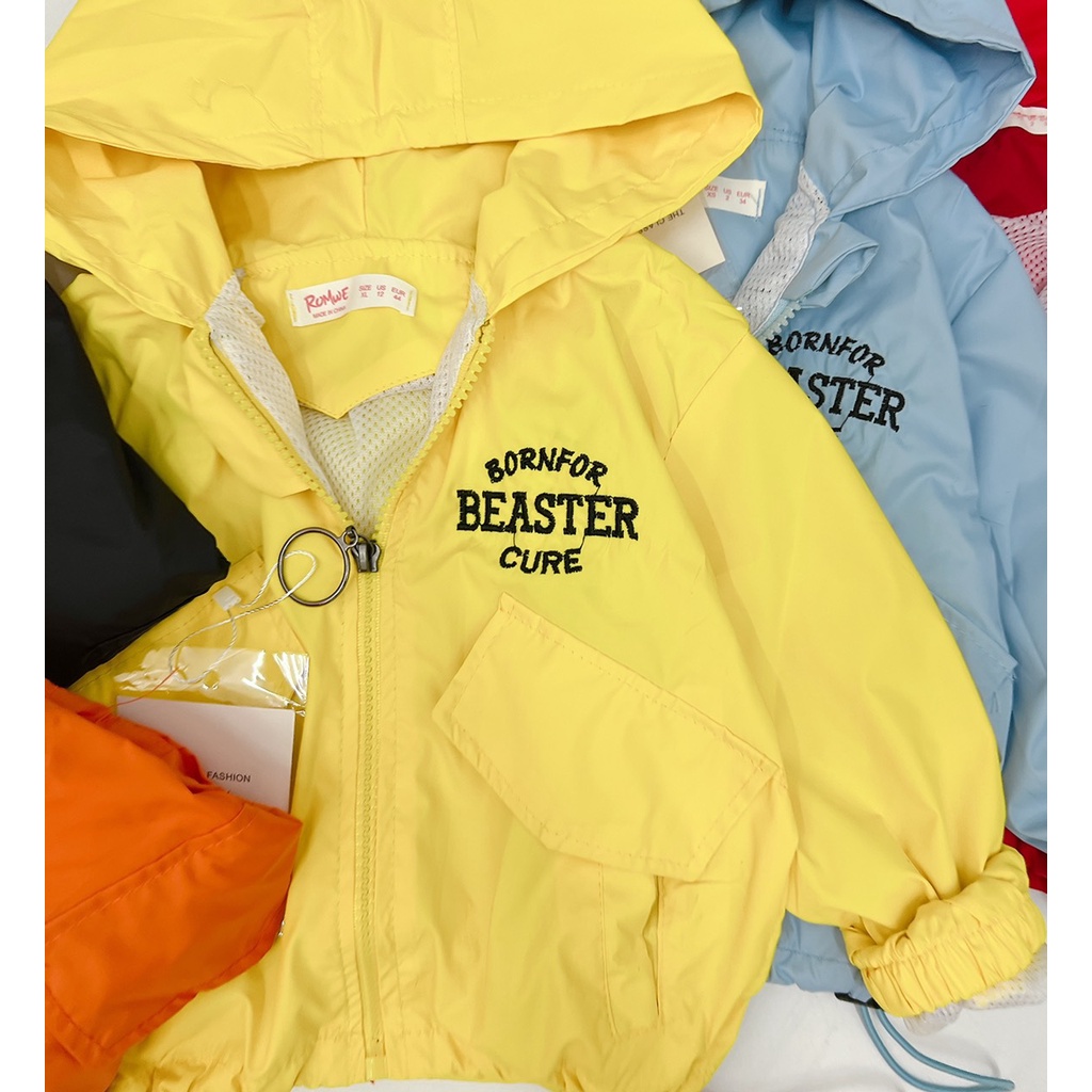 Áo khoác bé trai, bé gái, áo khoác gió 2 lớp vải chính phẩm họa tiết thêu BEASTER cho bé 10-25kg