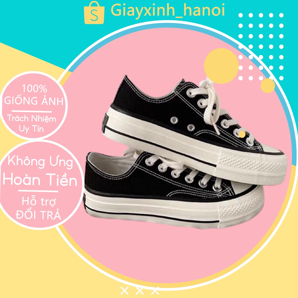 Giày thể thao nữ chất vải đế cao 4p, Giày thể thao sneaker nữ đế bánh mì cổ thấp kiểu dáng cơ bản