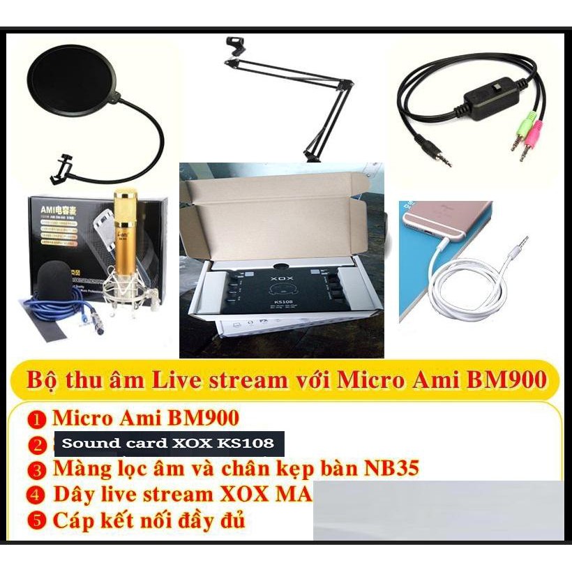 Bộ Micro thu âm Live Stream BM900 + Sound Card K10   tieng anh   2020  và phụ kiện