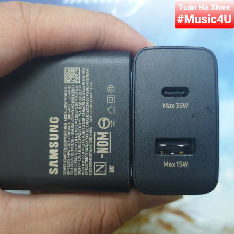 Củ sạc siêu nhanh 2 cổng TA 220 TA220 USB A 15W USB C 35W cho Samsung S20 S21 S22 Note 10 20 Plus I-Phone  12 13 Pro Max