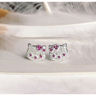 Bộ Khuyên tai và mặt dây Hello Kitty bạc 925