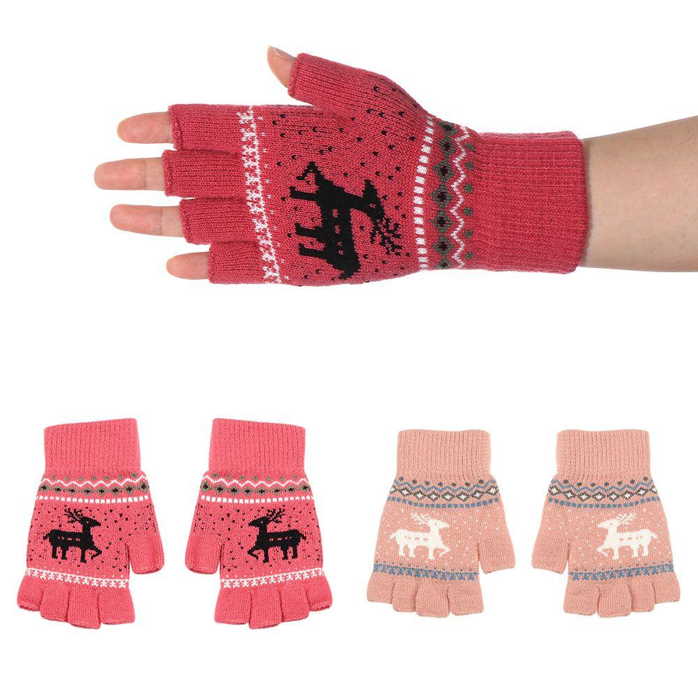LET 1 Đôi Găng Tay Len Dệt Kim Hở Ngón Họa Tiết Hươu Hoạt Hình Có Thể Chạm Màn Hình Cảm
