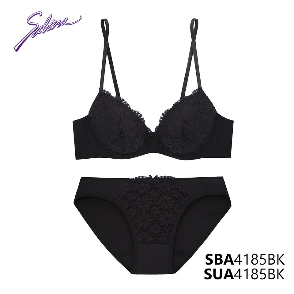 Combo Áo Lót Mút Dày Siêu Nâng Ngực Và Quần Đồng Bộ Màu Đen Fashion Doomm Doomm By Sabina SBA4185BK+SUA4185BK