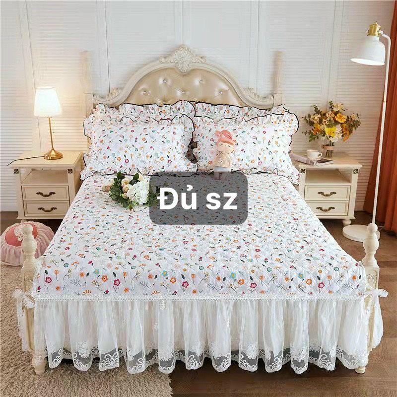 Ga +2 Gối Cotton Phủ Bèo Ren Xinh Xắn- Punpu3051