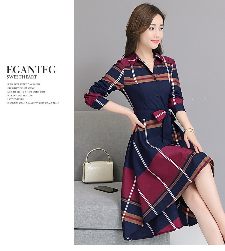 Đầm Sơ Mi Tay Dài Họa Tiết Sọc Caro Size S-3Xl Thời Trang Xuân Hè Cho Nữ