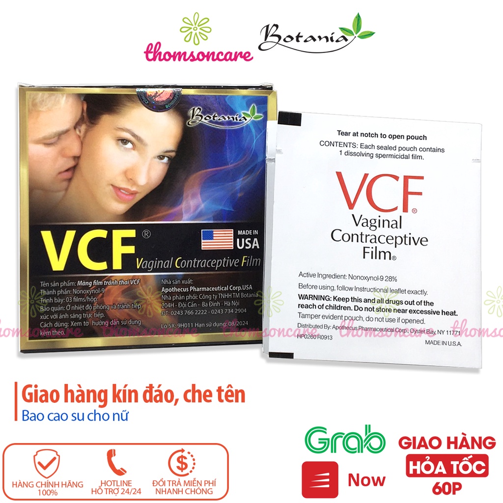 Màng tránh thai VCF - Hộp 3 chiếc bao cao su cho phái nữ - nhập khẩu từ Mỹ bởi Botania