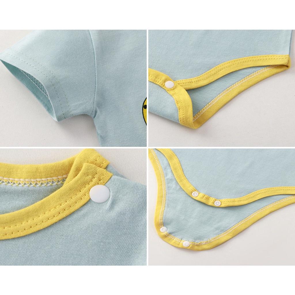 Áo liền quần LUCKYCANDY tay ngắn vải cotton in họa tiết đáng yêu thời trang cho bé 0 - 12 tháng tuổi