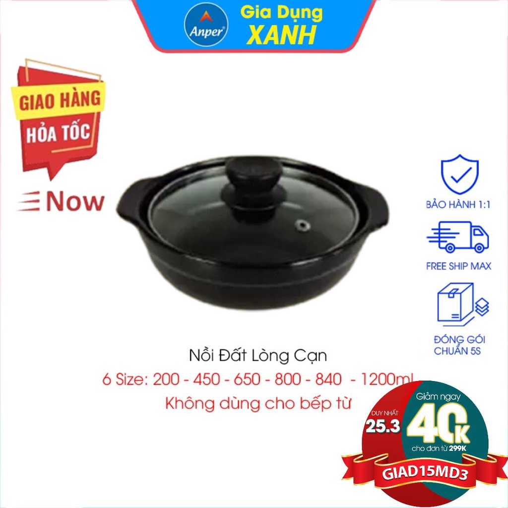 Nồi đất Loại 1 ANPER  5 6 7 8 9&quot;  inch ( ko bếp từ ) kho thịt cá   nấu mì cay  kho quẹt kiểu hàn quốc