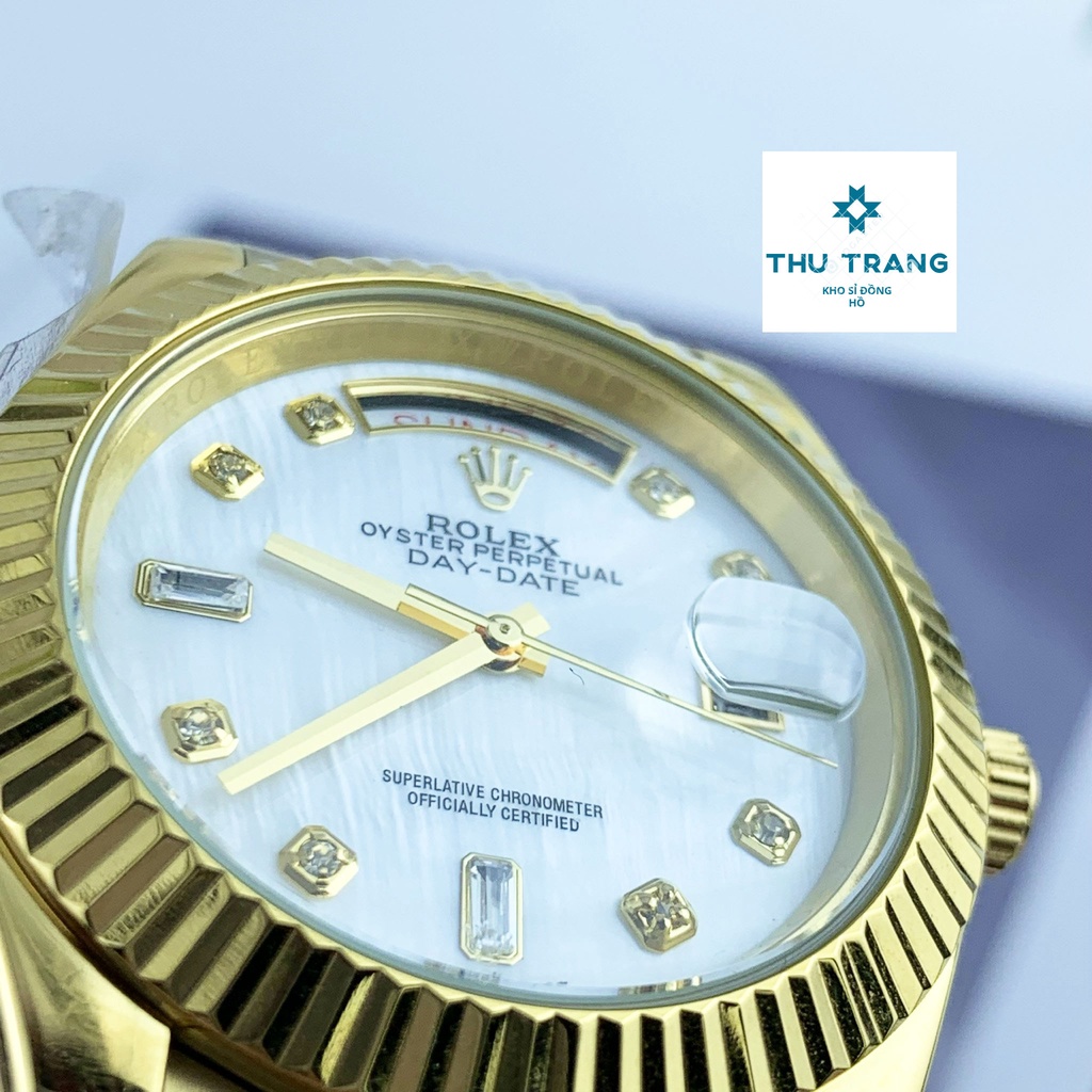 Đồng hồ nam Rolex đồng hồ cơ Automatic Rolex classic 2 lịch mặt KHẢM TRAI dây VÀNG size 40-41mm