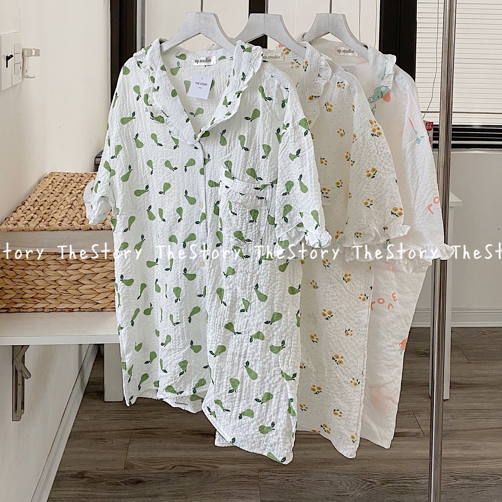 [STR] [ẢNH THẬT SHOP CHỤP] Bộ đồ ngủ cổ vest vải đũi loại ngắn tay S598