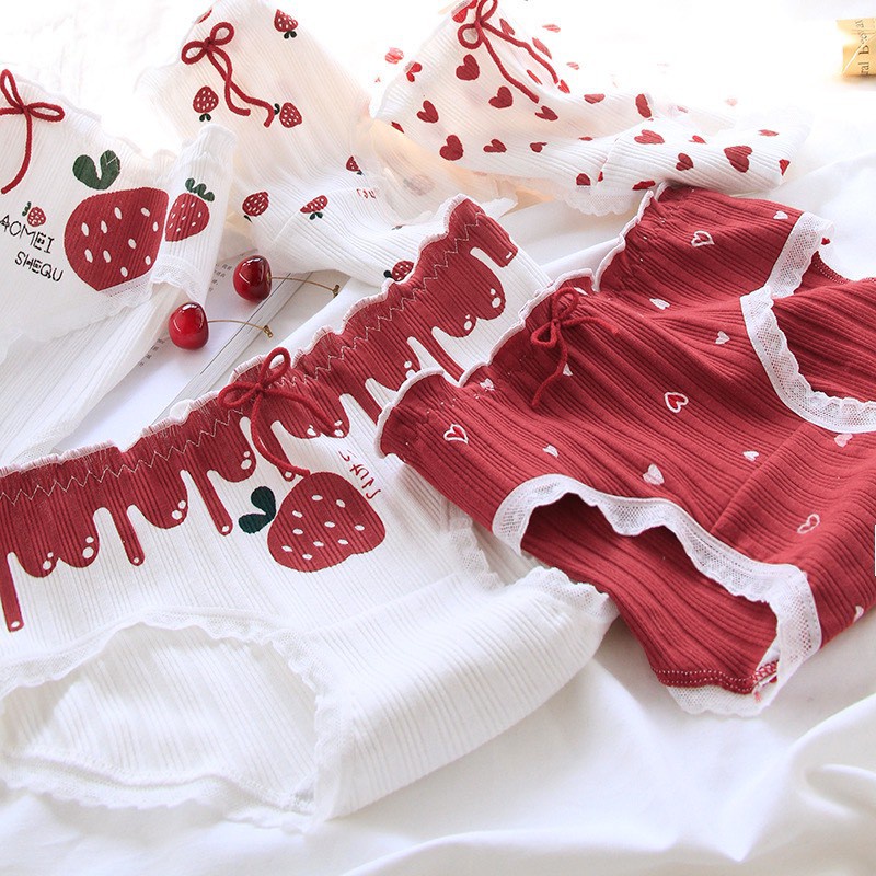 Quần Lót Nữ Cotton gân tăm Dâu tây đỏ Thoáng khí mềm mại lên dáng sexy DAN STORE mẫu 2801
