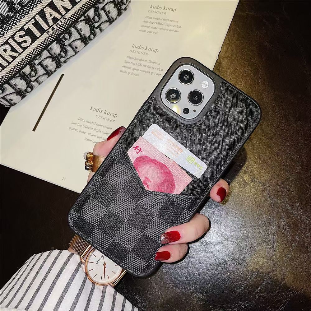 Ốp điện thoại da cao cấp họa tiết kẻ ô với ngăn đựng thẻ cho iPhone 12 12 Pro 12 Pro Simple 11 Pro Max 7 8 Plus