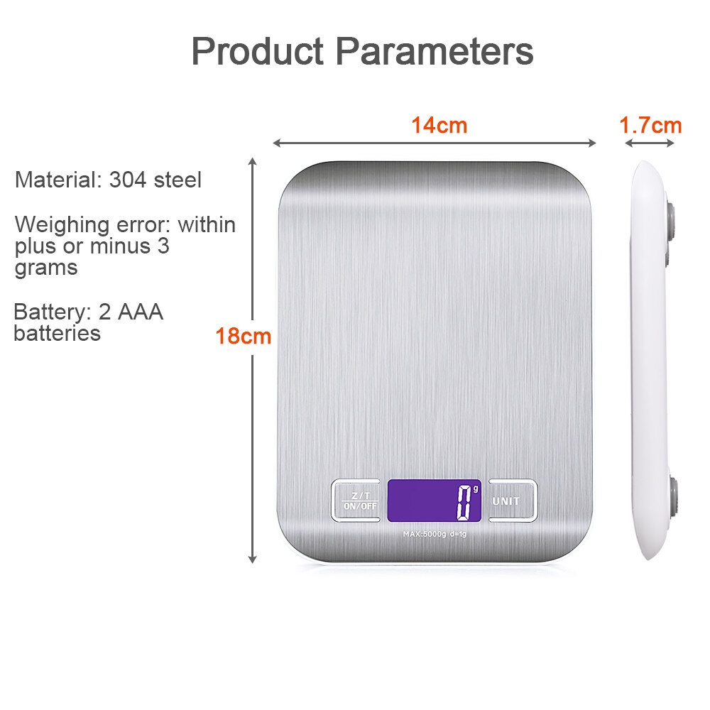 Cân điện tử nhà bếp 0.1gr - 5kg mặt thép,có tính năng trừ bì - Cân tiểu ly,cân thực phẩm độ chính xác cao