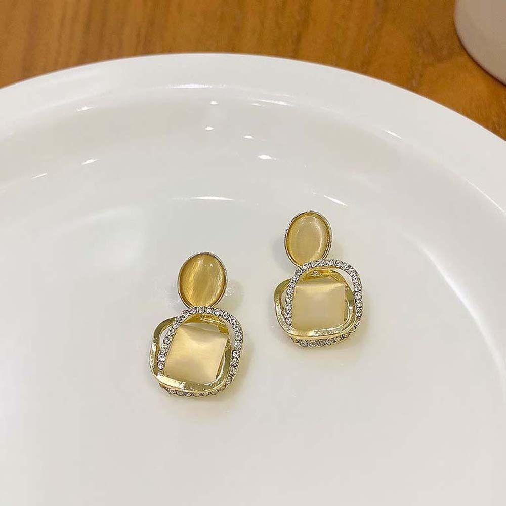 Bông Tai Hình Hoa Mắt Mèo Thời Trang Dự Tiệc Cưới Cho Nữ|Bông Tai HợP Kim DạNg TròN Xinh XắN