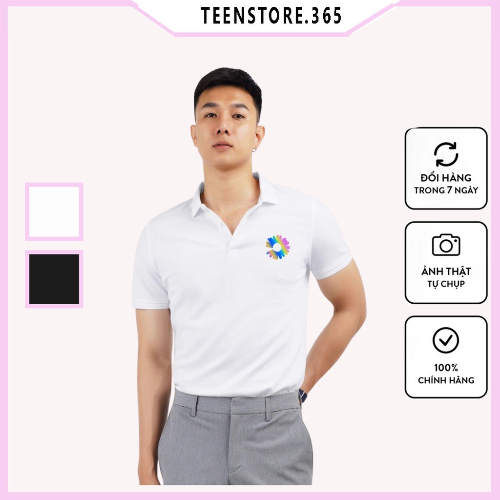 Áo thun polo unisex hoa cúc chất liệu cotton 95% 2 màu cơ bản đen trắng MPL15PQ -Teenstore.365