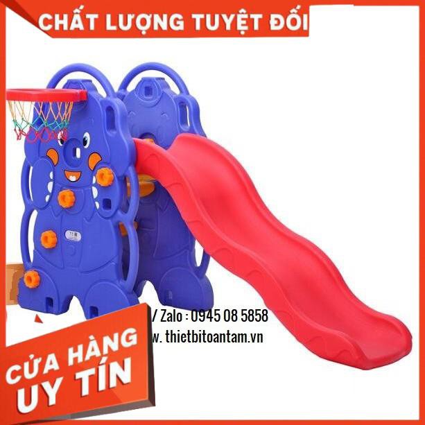 hàng chất lượng -  Cầu trượt con voi trong nhà có bóng rổ cho bé vui chơi PP cao cấp