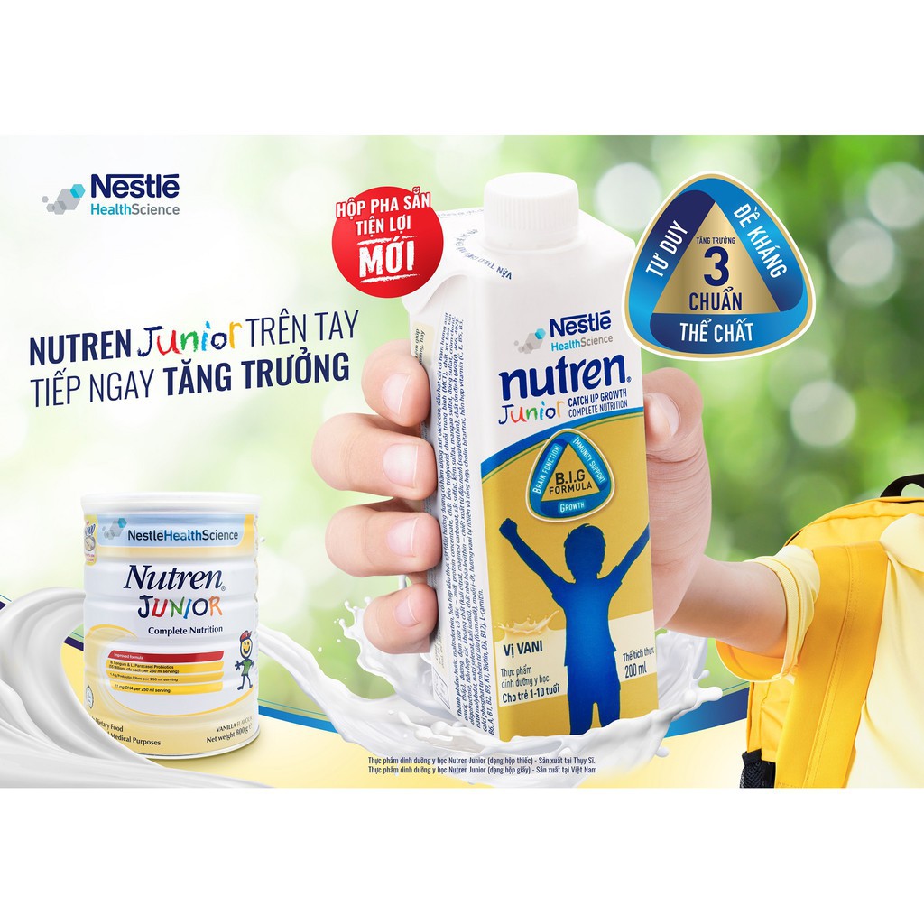 [Tặng 01 túi mỹ phẩm] Sữa Dinh Dưỡng NUTREN JUNIOR - Hộp Pha Sẵn Tiện Lợi - Thùng 24 Hộp - 200ml/hộp