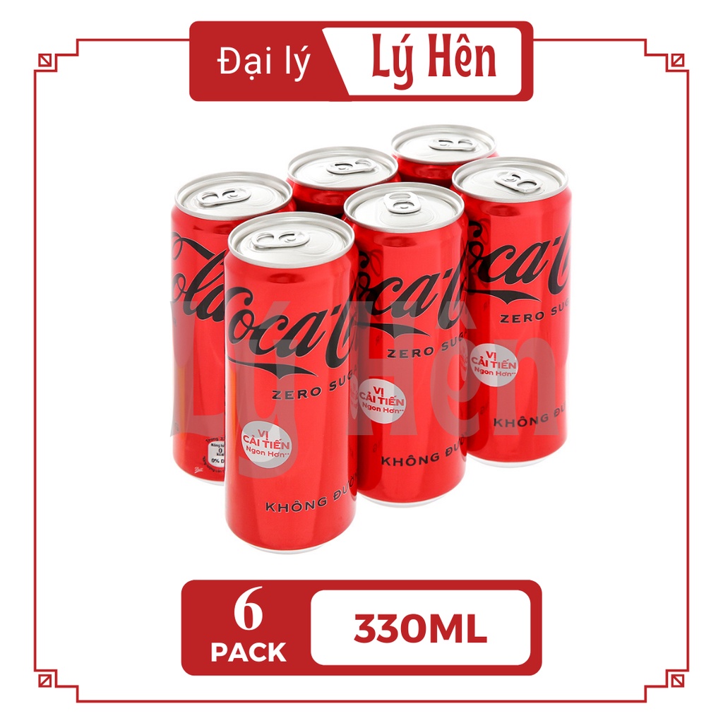 Lốc 6 Lon Nước Ngọt Có Gas Coca Cola Zero Không Đường Soft Drink Lon 330ml Date Luôn Mới