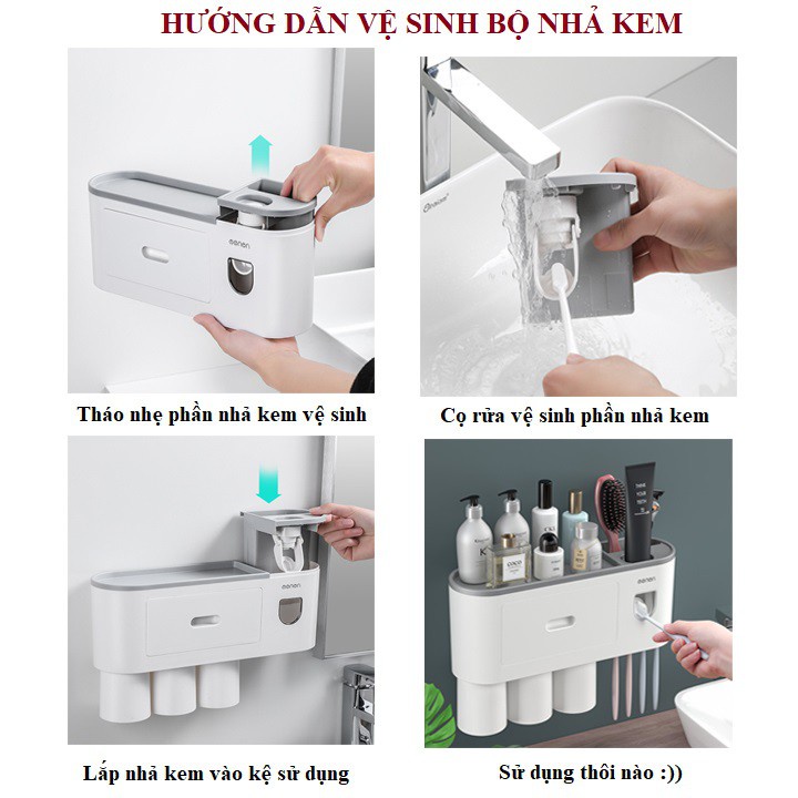 Bộ Nhả Kem Đánh Răng Tự Động Tiện Ích, Kệ Để Đồ Phòng Tắm Cao Cấp - Tặng Kèm Miếng Dán Siêu Dính