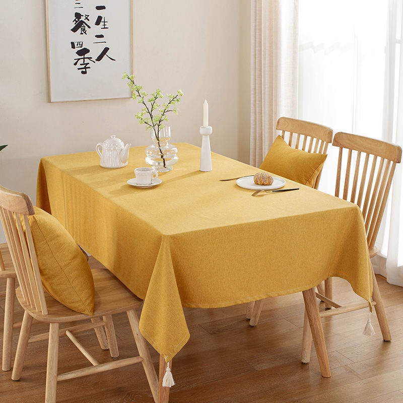Khăn Trải Bàn Hình Chữ Nhật Vải Cotton Lanh Dày Màu Trơn Phong Cách Nhật Bản