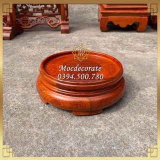 Kỷ tròn dáng dẹt gỗ Hương, Đế lư hương, đế tượng, cây cảnh, bình rượu cao 6cm