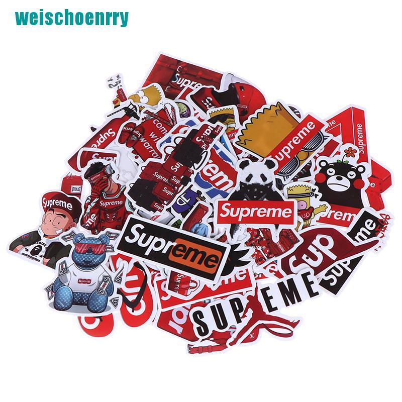 Rér●Bộ 50 Miếng Dán Trang Trí Xe Hơi / Ván Trượt / guitar / laptop In Chữ Supreme Bằng PVC