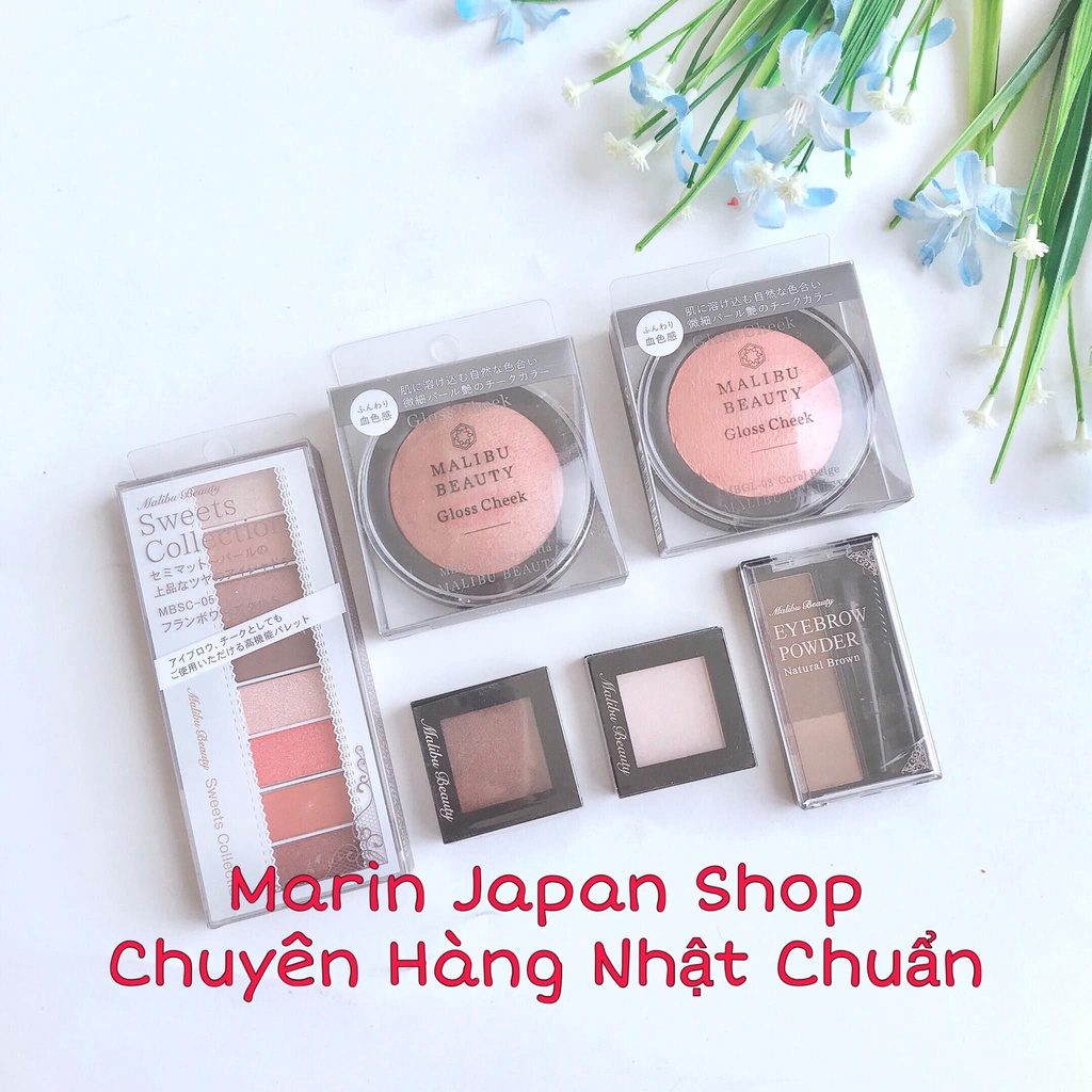 (SALE 50%) Sét 6 món trang điểm phấn má, phấn mắt, phấn lông mày tone nude Malibu Beauty Nhật Bản