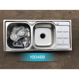 Chậu rửa bát 2 hố 1 bàn kt 100x46 đầy đủ bộ xả hàng sẵn kho( korea 01)