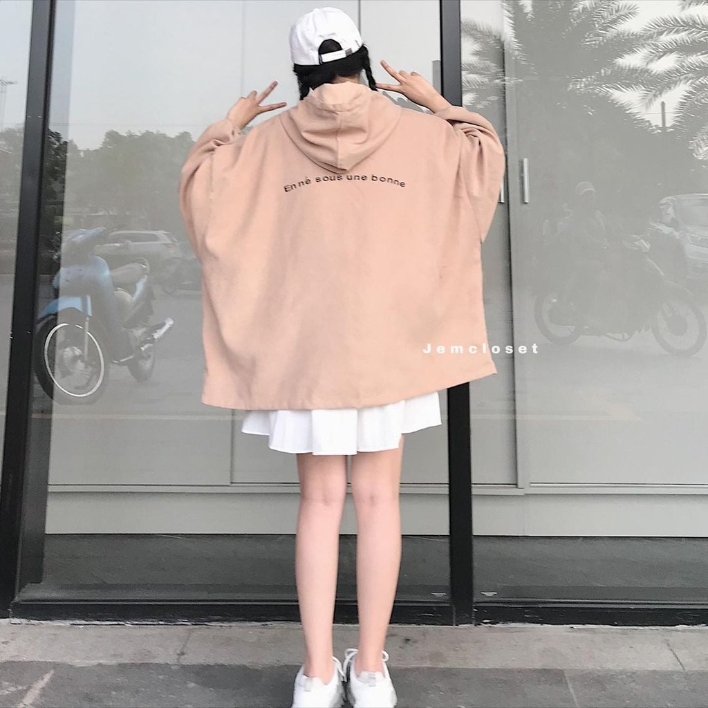 Áo Khoác Nữ Nhung Tăm Form Rộng JEM CLOSET Áo Khoác Ngoài Dáng Suông Tay Bo Mũ Rộng COW Màu Đen Be Nâu Xanh 1994