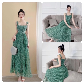 Đầm maxi 2 dây dập ly dáng xinh phong cách Hà Kiều