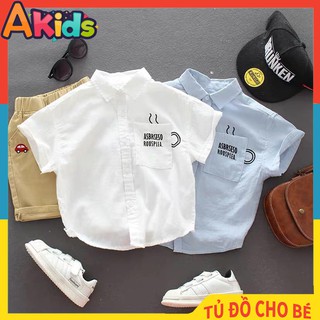 Áo Sơ Mi Cộc Tay Trắng Xanh Xuất Dư Size Đại Cho Bé Trai Bé Gái AKIDS SM04
