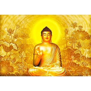 Tranh dán tường 3D đức phật - tranh phật thích ca- vải lụa kim tuyến dán trực tiếp lên tường (kích thước theo yêu cầu)