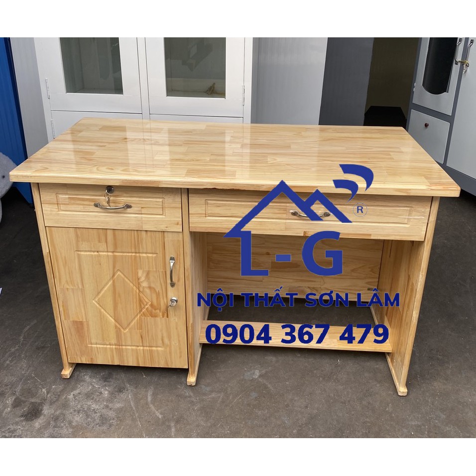 Bàn làm việc gỗ nhiều hộc kéo màu vàng tự nhiên - Bàn văn phòng giá rẻ