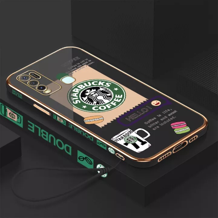 Ốp Điện Thoại Mềm Mạ Chrome Hình Vuông In Logo Starbucks Cho Vivo Y50 Y30 Y30i Y1S Y70S Y70T Y97 V11i V11PRO