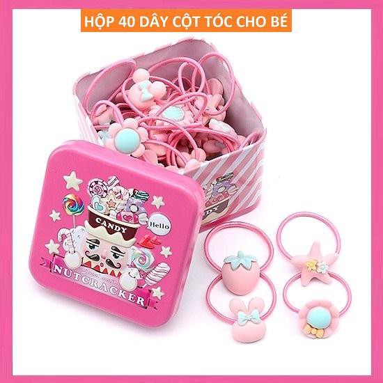 Hộp 40 dây cột tóc cho bé hộp thiếc
